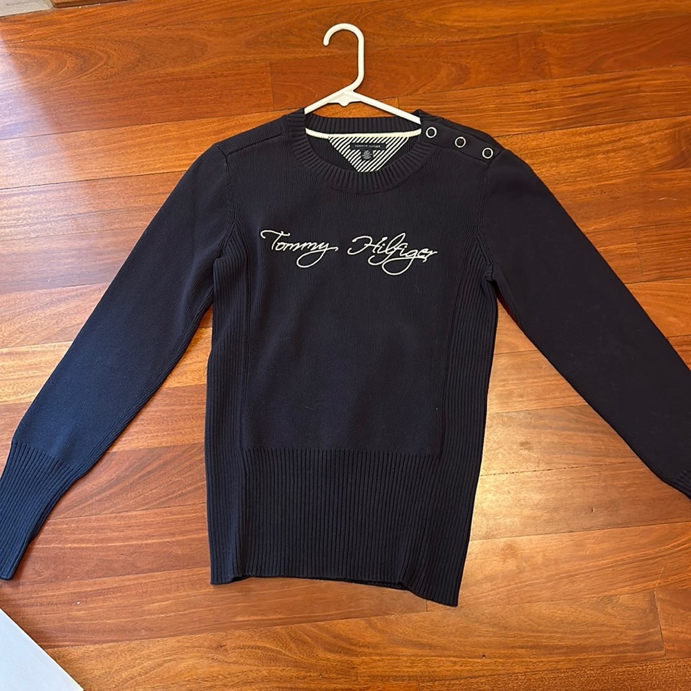 Tommy Hilfiger Embroidered Women’s Cardigan - S blue and white script